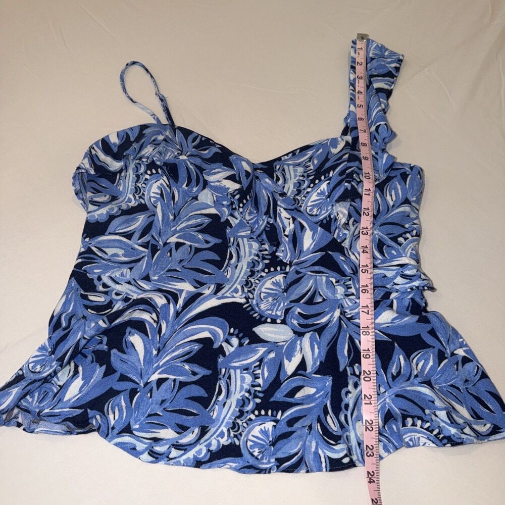 Lilly Pulitzer Auria Top Sz 16 Peplum Blue You’re The Zest High Tide Navy Resort - Picture 11 of 12
